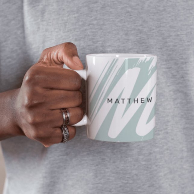    Simple Modern Initial & Name Sage Green & White Coffee Mug (Creator Uploaded)
