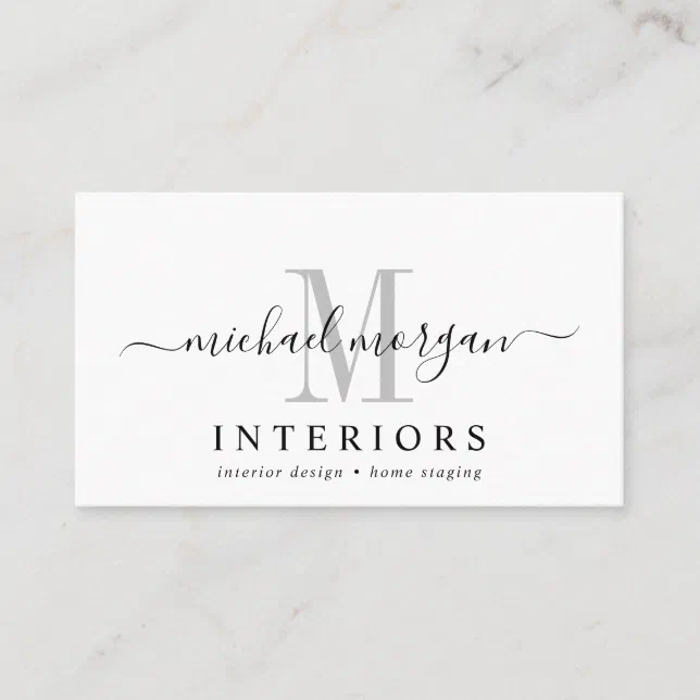 Simple Modern Interior Designer Script Business Card | Zazzle