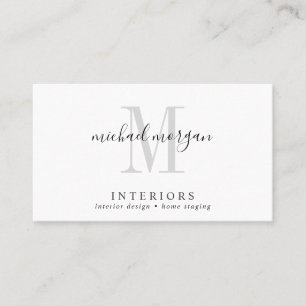Simple Modern Interior Designer Script Monogram Business Card