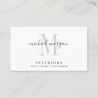 Simple Modern Interior Designer Script Monogram Business Card