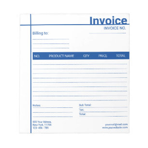 Simple Modern Invoice Sales Receipt Blue Business Notepad