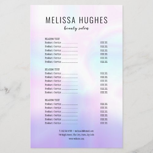 Simple Modern Iridescent Salon Service Menu Flyer