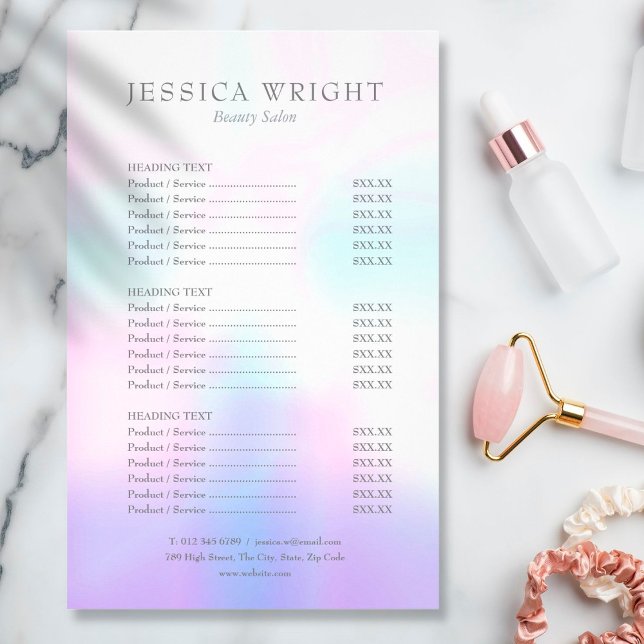 Simple Modern Iridescent Salon Service Menu Flyer (Creator Uploaded)