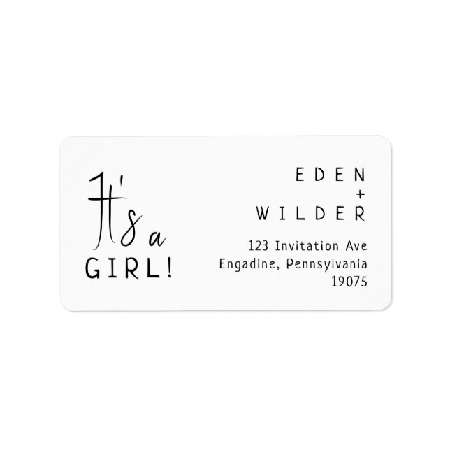 Simple Modern It's A Girl RSVP Return Address Label (Front)