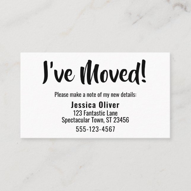 Simple, Modern "I've Moved" Hand-Out Cards (Front)