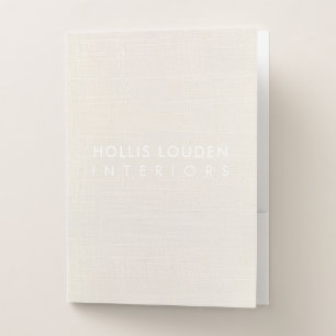 Simple Modern Ivory White Linen "look" Pocket Folder