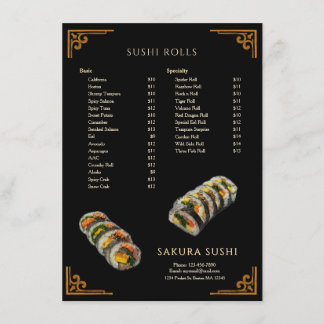 Simple Modern Japanese Sushi Restaurant  Menu
