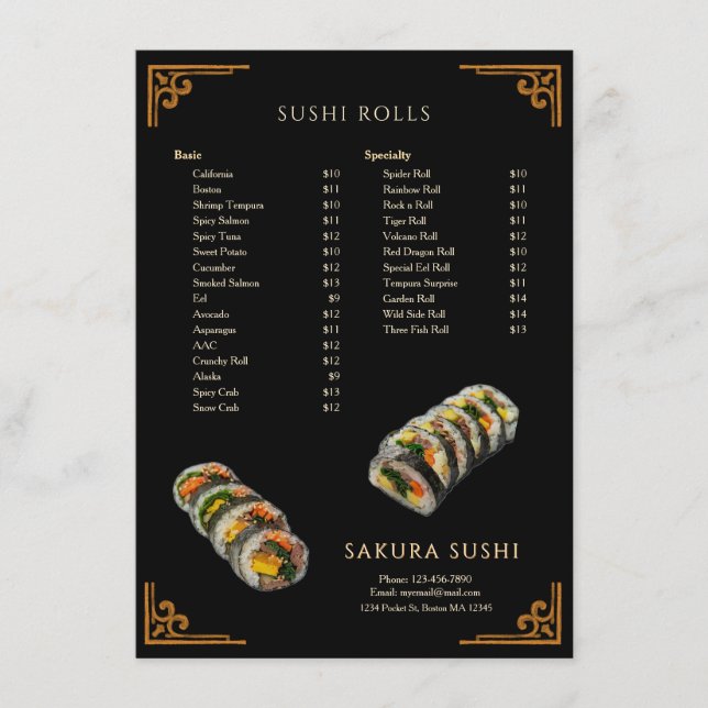 Simple Modern Japanese Sushi Restaurant  Menu (Front)