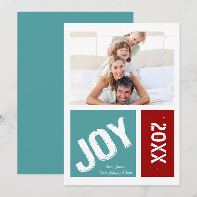 Simple Modern Joy Your Photo Christmas Holiday Card (Front/Back)