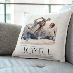 Simple Modern Joyful Family 2 Photo Christmas Throw Pillow