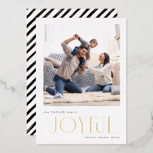 Simple Modern Joyful Family Photo Christmas Gold Foil Holiday Card