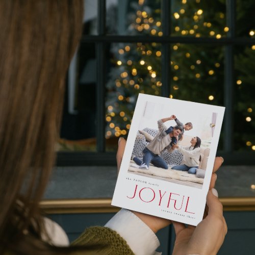Simple Modern Joyful Red Family Photo Christmas Holiday Card
