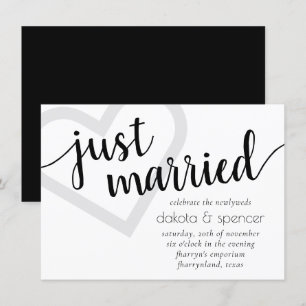 Simple Modern Just Married Black Heart Reception Invitation