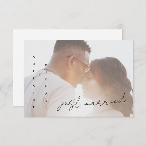 Simple Modern Just Married Wedding Photo Card