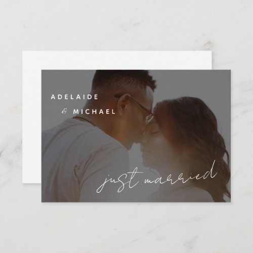 Simple Modern Just Married Wedding Photo Card