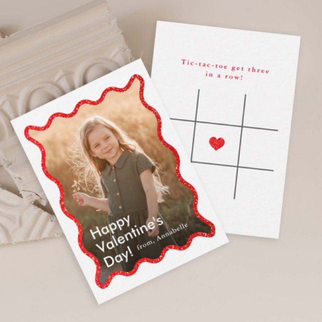 Simple Modern Kids Photo Classroom Valentine's Note Card (Modern Kids Photo Classroom Valentine's Day Card with Tic-Tac-Toe game on the back.)