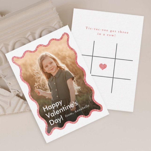 Simple Modern Kids Photo Classroom Valentine's Note Card (Modern Kids Photo Classroom Valentine's Day Card with Tic-Tac-Toe game on the back.)
