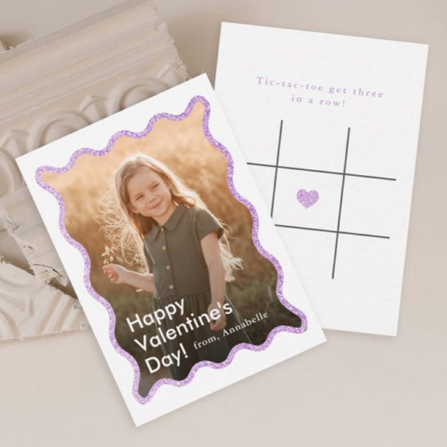 Simple Modern Kids Photo Classroom Valentine's Note Card (Modern Kids Photo Classroom Valentine's Day Card with Tic-Tac-Toe game on the back.)