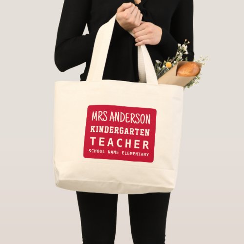 Simple Modern Kindergarten Teacher  Large Tote Bag