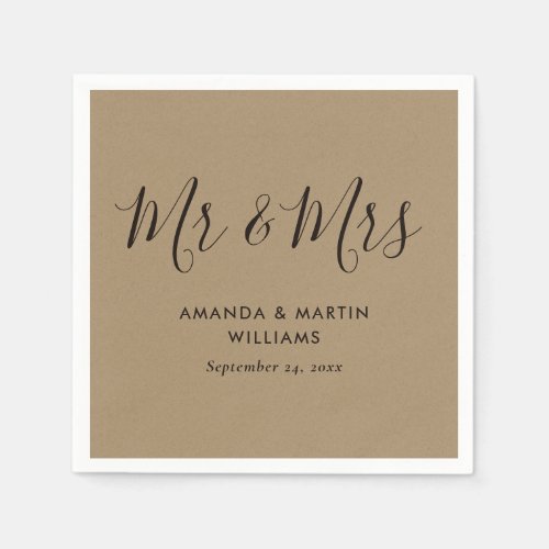 Simple Modern Kraft Script Wedding Napkins