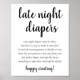 Simple Modern Late Night Diapers | Classic Shower Poster