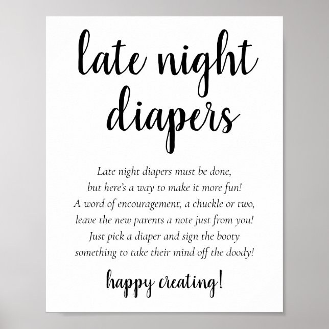 Simple Modern Late Night Diapers | Classic Shower Poster (Front)
