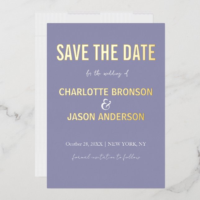 Simple Modern Lavender Save The Date Gold     Foil Invitation (Envelope)