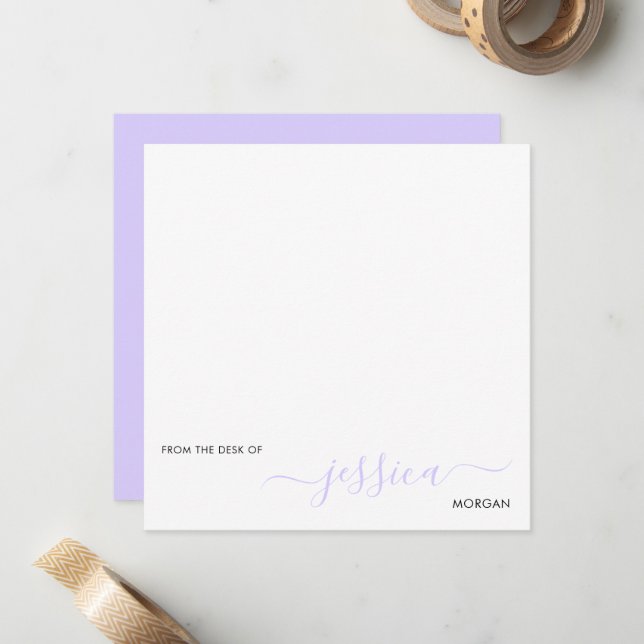 Simple modern lavender script note card (Front/Back In Situ)