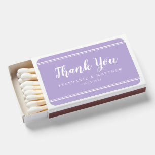 Simple Modern Lavender Thank You Wedding Favor Matchboxes