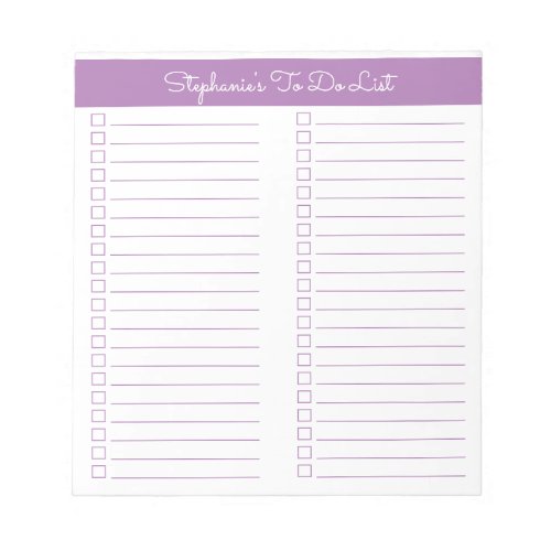 Simple Modern Lavender Two Column Checklist Notepad
