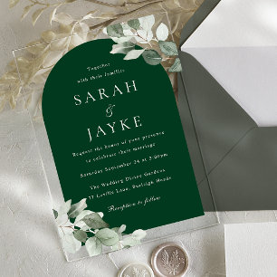 Simple Modern Leaf Emerald Green Wedding Acrylic Invitations