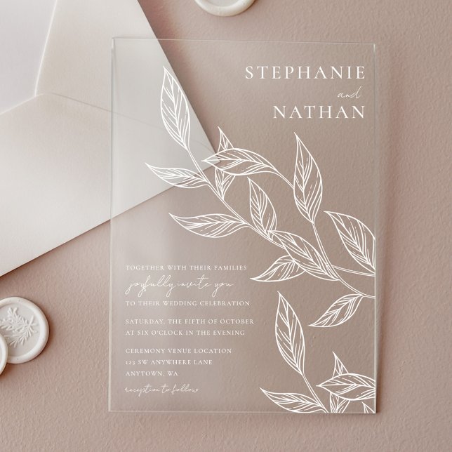 Simple Modern Leaves Wedding Acrylic Invitations (Creator Uploaded)