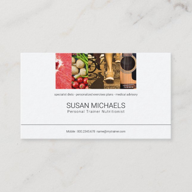 Simple Modern Lifestyle Placard Personal Trainer Business Card (Front)
