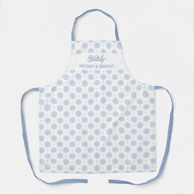 Simple Modern Light Blue Snowflake Pattern Winter Apron (Front)