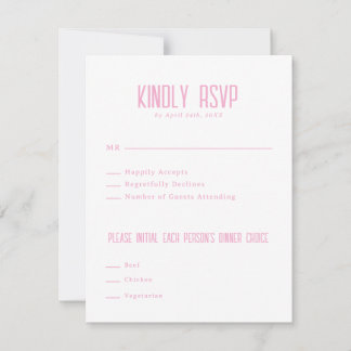 Simple Modern Light Elegant Pink Wedding RSVP Card