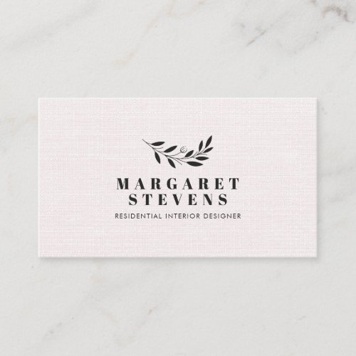 Simple modern light pink linen elegant branch logo business card