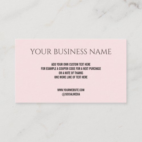 Simple Modern Light Pink Thank You Business Card