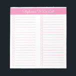 Simple Modern Light Pink Two Column Checklist Notepad<br><div class="desc">Simple Modern Light Pink Lined Personalized Two Column Checklist Notepad These customizable notepads are simple for every day use or sending a formal note to someone from your home office or desk. You can also choose a variety of colors from our shop for your home office needs. Personalize these notepads...</div>