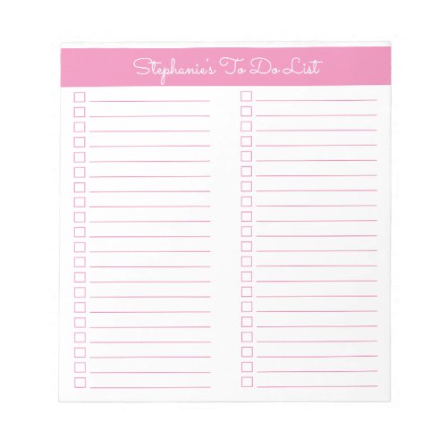 Simple Modern Light Pink Two Column Checklist Notepad