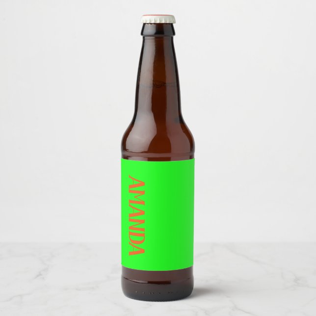 Simple & Modern Lime Green & Orange - Personalized Beer Bottle Label (Front)