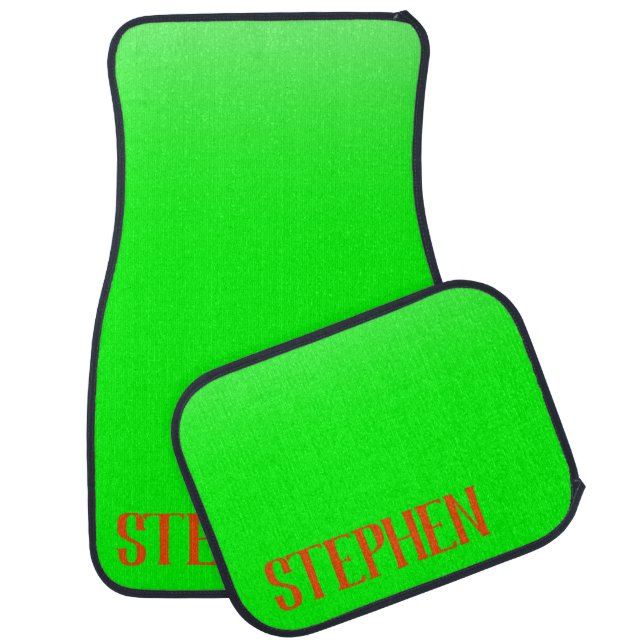 Simple & Modern Lime Green & Orange – Personalized Car Floor Mat (Set)