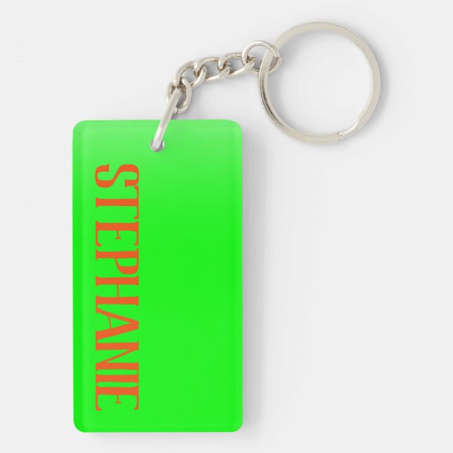 Simple & Modern Lime Green & Orange - Personalized Keychain (Back)