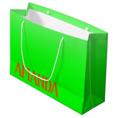 Simple  Modern Lime Green  Orange _ Personalized Large Gift Bag