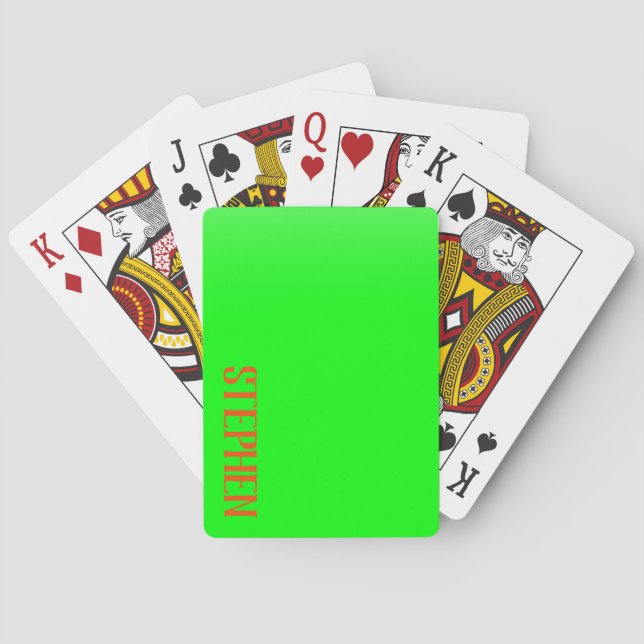 Simple & Modern Lime Green & Orange – Personalized Poker Cards (Back)
