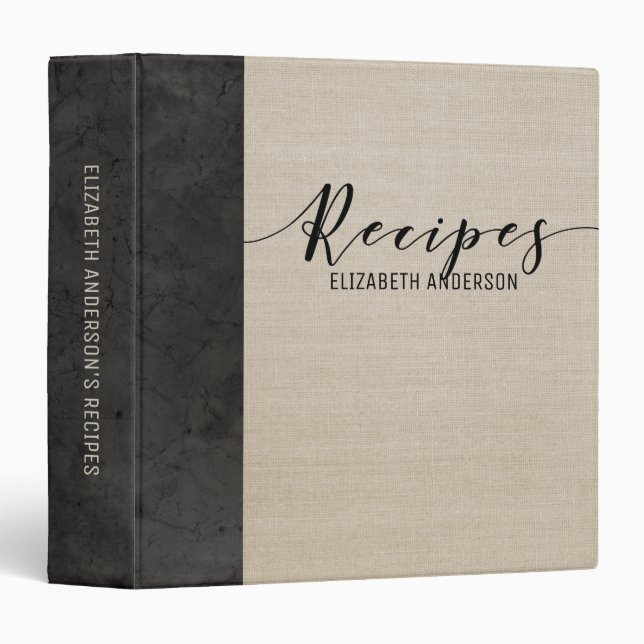 Simple Modern Linen Family Recipe Cookbook 3 Ring Binder (Front/Spine)