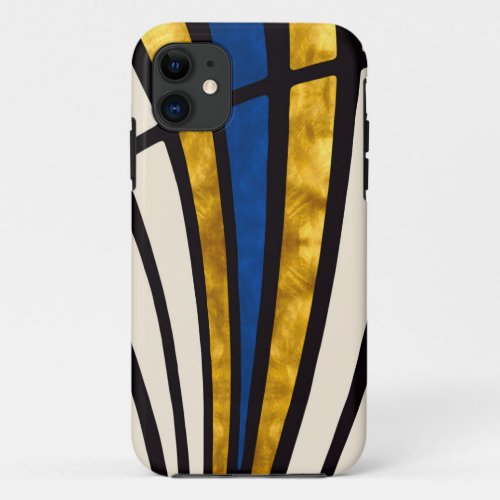 Simple modern lines gold blue cream iPhone 11 case