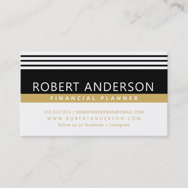 SIMPLE MODERN LINES manly classy black old gold Business Card (Front)