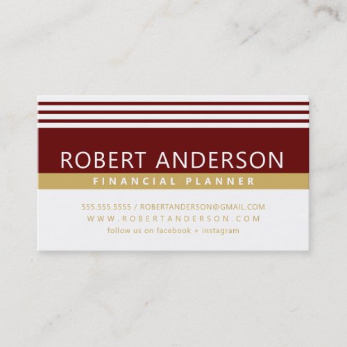 SIMPLE MODERN LINES manly dark red burgundy gold Business Card