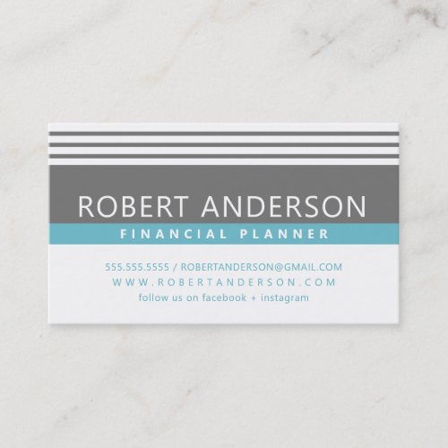 SIMPLE MODERN LINES manly gray turquoise aqua blue Business Card