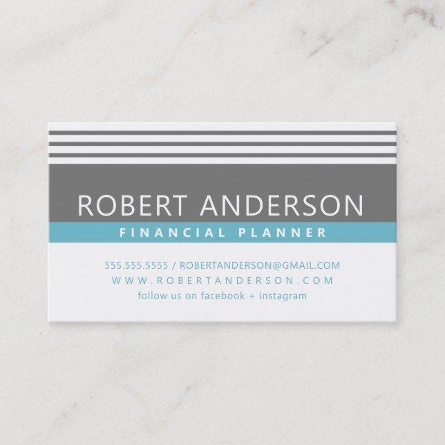 SIMPLE MODERN LINES manly gray turquoise aqua blue Business Card (Front)